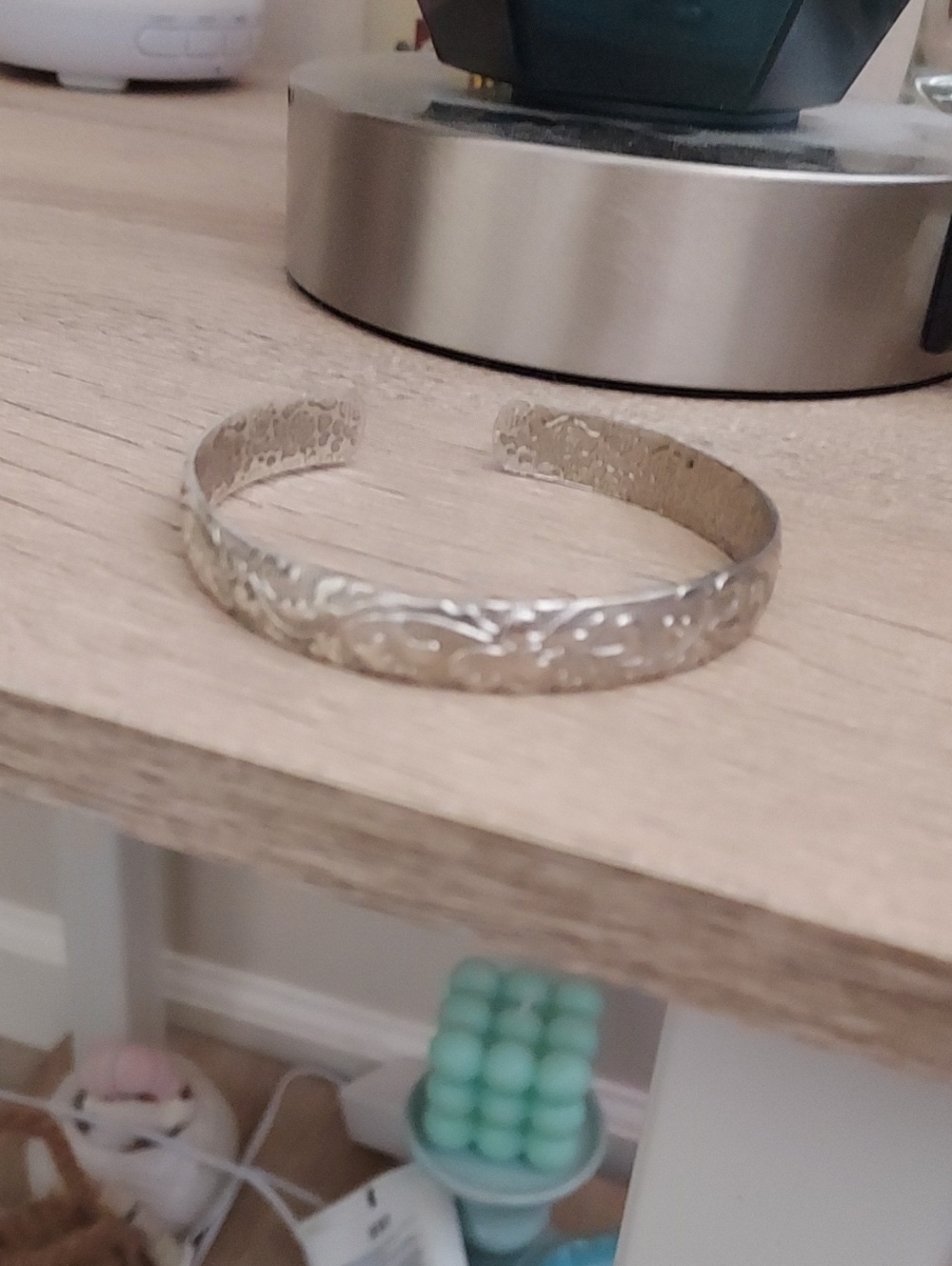 Silvertone Floral Engraved Cuff Bracelet - Women Accessories